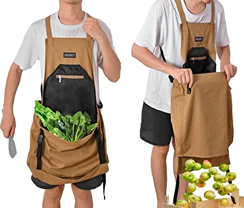 ZIOZERTT Garden Apron, Harvest Gardening Aprons with Pockets for Women and Men, Canvas Gardening Supplies Tool Belt, Gardening Gifts for Mom, Dad, Gardeners