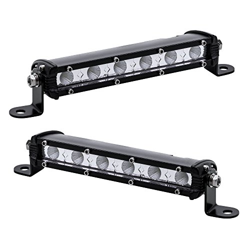 2pc 7" Ultra-Slim Single Row Off Road LED Light Bar [1530lm] [18W] [IP68 Waterproof] [12V - 24V] Fog/Driving/Work Lights for Trucks ATV Cars - 60 Degrees Flood Light