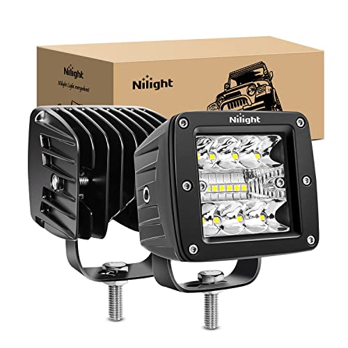 Nilight 2PCS 3Inch 42W LED Cubes Upgraded Spot Flood Combo Beam Square LED Pod Light Driving Fog Light for Offroad Pickup Trucks Jeep ATV UTV SUV, 2 Years Warranty (14025C-B)