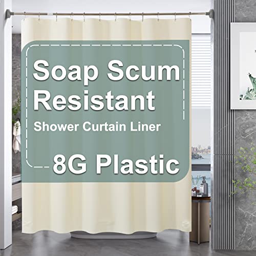 AmazerBath Plastic Shower Curtain Liner, 72 x 72 Inches EVA 8G Heavy Duty Beige Shower Curtain Liner, Waterproof Weighted Thick Bathroom Curtain with 3 Clear Weights and 12 Rustproof Grommet Holes