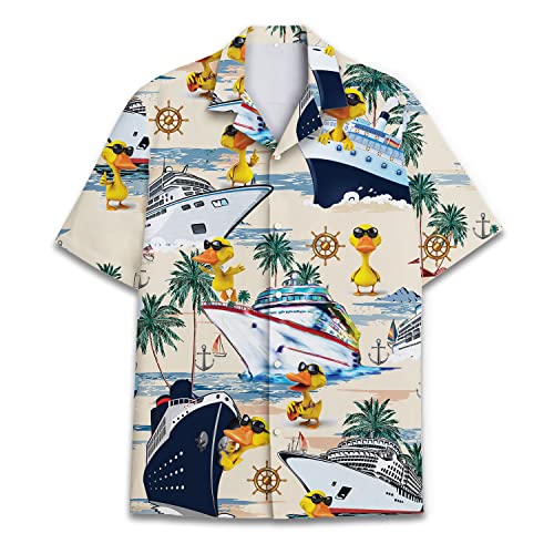Cruising Duck Hawaiian Shirts for Men Women, Funny Cruise Duck Short Sleeve Button Down Shirt