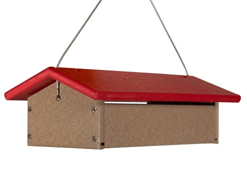 JCs Wildlife Recycled Upside Down Double Suet Feeder Tan W/ Cardinal Red Roof - 4 Suet Cake Capacity - Keeps Cakes Dry