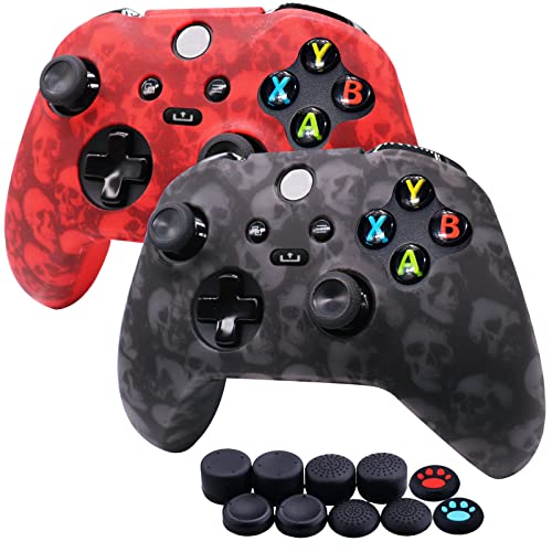 [2 Pack] Jusy Xbox Series X/S Controller Soft Silicone Cover Skin, Sweat-Proof Anti-Slip Case Cover Protective Accessories Set, Dust-Proof Skin for Xbox Series X/S, with 10 Thumb Grips (Comic Skulls)