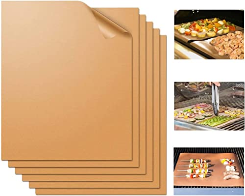 WIBIMEN BBQ Grill Mat Set of 7-100% Non-Stick &Baking Mats, PFOA Free, Heavy Duty, Resuable and Easy to Clean, Works on Gas Charcoal and Electric BBQ (7 Pcs) (Copper)