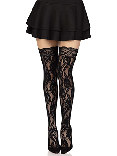 Leg Avenue Women's Hosiery Lace Thigh Highs, Black Rose, One Size