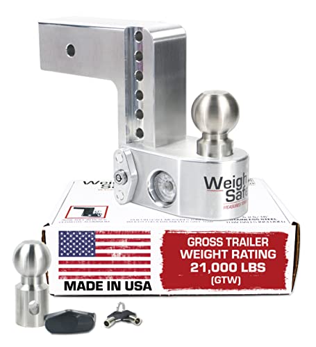 Weigh Safe Adjustable Trailer Hitch Ball Mount - 6" Adjustable Drop Hitch for 3" Receiver - Premium Heavy Duty Aluminum Trailer Tow Hitch with Built in Weight Scale for Anti Sway - 21,000 lbs GTW