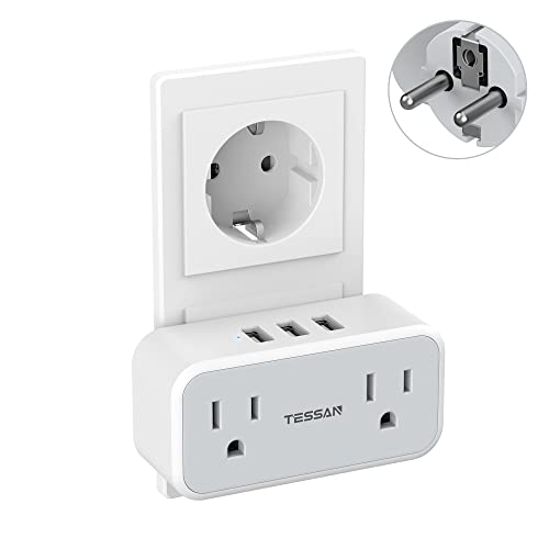 TESSAN Type E/F Plug Adapter, Germany France Power Adapter, Korea Cruise Travel Converter with 2 Electrical Outlet 3 USB Charger, US to Spain Iceland German French Norway Europe Sweden Schuko Adaptor