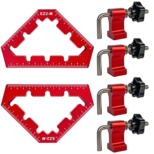 EZ2-M Clamping Square for Woodworking Right Angle Clamp Triangle 45/90 Degree Clamp Positioning Square 6.1x3.54x3.54(155x90x90MM) Aluminum Alloy Corner Clamp For Woodworking Frame Box Cabinet 2 packs