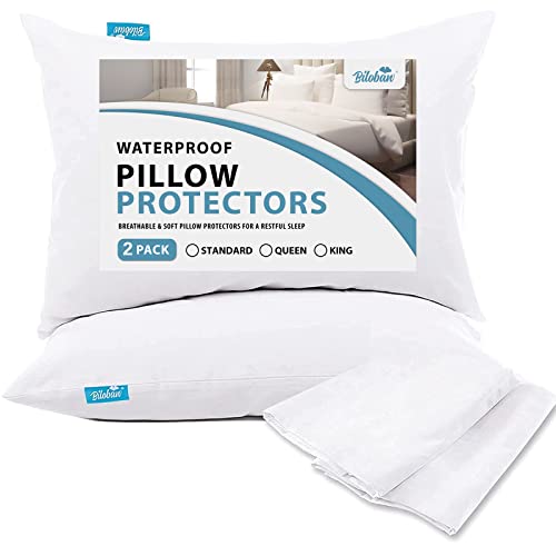 Pillow Protector 100% Waterproof & Noiseless & Machine Washable Pillow Cover Pillow Protectors with Zipper Standard Size 2 Pack
