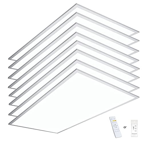 eSenlite 2x4 LED Flat Panel Light, Backlit 50W 6500 Lumen CCT Color 3000K-5000K Dimmable 2.4G Wireless Control Drop T-Bar Ceiling Surface Hanging Residential Commercial Industrial UL DLC, 8 Pack