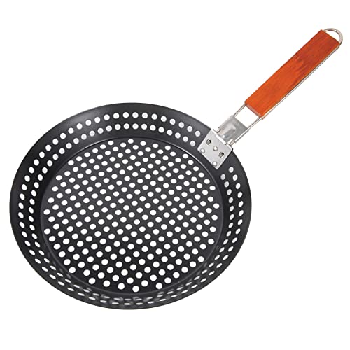 MEHE Grill Skillet, Pizza Grill Pan (12") Non-Stick Perfect for Fry Chapati,Cooking Vegetables and Seafood,Grill Topper with Removable Heat Resistant Handle (12)