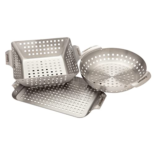 Cuisinart CGT-1103 3-Piece Stainless Steel Grill Topper Cookware Set (Rectangular, Wok, & Round Toppers)
