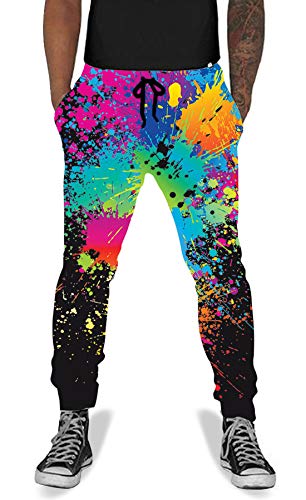 UNIFACO Men Women 3D Printed Splatter Baggy Jogger Pants Cool Active Sports Sweatpants Black M