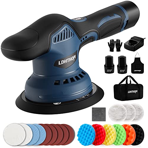 LDHTHOPI Cordless Buffer Polisher, 2000mAh Battery Powered Dual Action Buffer with 8 Variable Speed, 2600-6000OPM Brushless Polisher for Car Detailing, for Car, Boat, Wall, Floor, DIY