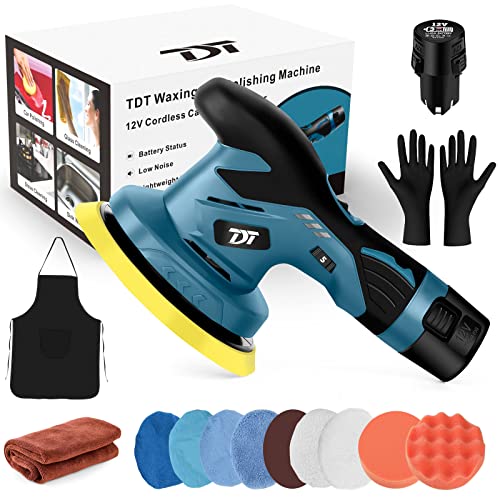 TDT Cordless Car Buffer Polisher with Rechargeable 12V Lithium Battery, 6 Variable Speed, Wireless Buffer Polisher Kit for Car Detailing Brushless Polisher for Waxing