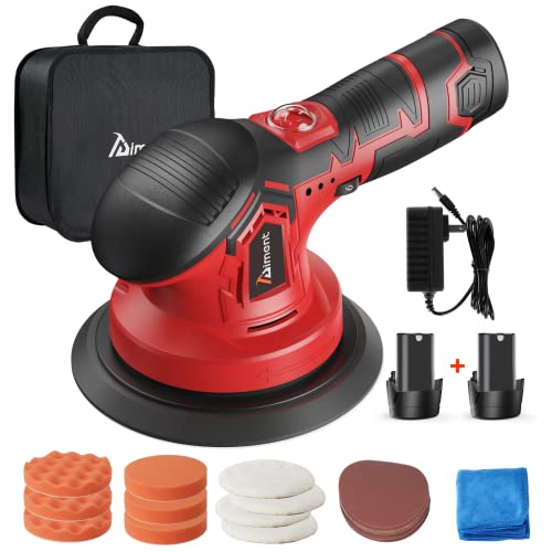 Cordless Car Buffer Polisher - with 2pcs Batteries and Polishing Pads, Aiment 6 Inch Car Polisher for Car Detailing with 6 Variable Speed, 2500-5000RPM Brushless Polisher for Waxing Paint Correction