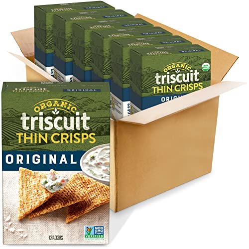 Triscuit Organic Thin Crisps Original Whole Grain Wheat Crackers, Organic Crackers, Vegan Crackers, 6 - 6.5 oz Boxes