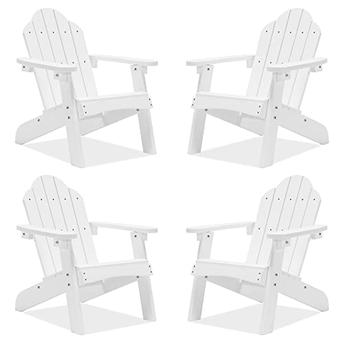 LUE BONA Kids Adirondack Chairs Set of 4, White Poly Plastic Adirondack Chair, Toddler Adirondack Chair Weather Resistant, Kids Outdoor Patio Adirondack Lounge Chair for Fire Pit, Balcony, Backyard