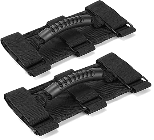 moveland 2 Pack Grab Handle Set Compatible with Jeep Wrangler TJ YJ JK, Easy-to-Fit 3 Straps Design for 1987-2023 Models (Black)