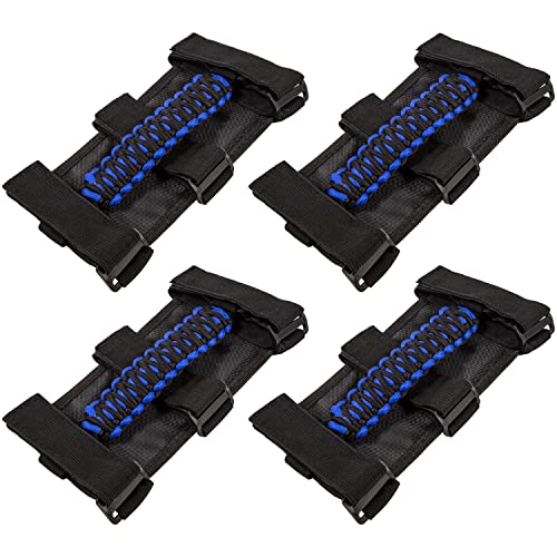 E-cowlboy 4 x Roll Bar Grab Handles Grip Handle for Jeep Wrangler YJ TJ JK JKU JL JLU Sports Sahara Freedom Rubicon Unlimited X Gladiator JT 1955-2023 UTV ATV Premium Paracord (Blue)