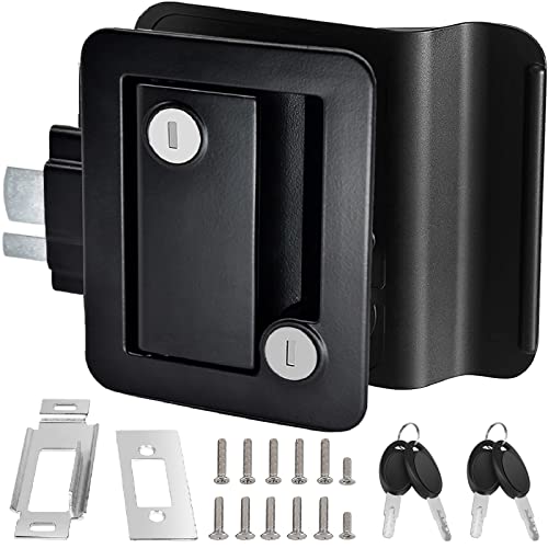 RVXHUA RV Travel Trailer Entry Door Lock | Camper Door Latch w/Paddle Deadbolt | RV Handle Replacement for Cargo Hauler Horse Trailer Truck | 100% Metal, Zinc Alloy, Black, Not Key Alike