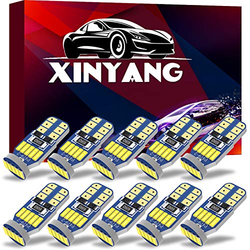 XINYANG 10Pcs 194 LED Car Bulbs, Canbus No Error T10 168 LED Light Bulbs, 15smd 4014 chipset 175 2825 Non-polarity LED Lights for Car Interior Dome Map Door Courtesy License Plate, 6000K White