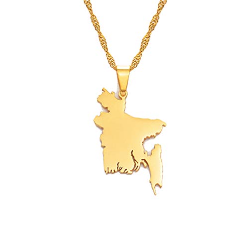 Hafrita Map Of Bangladesh Pendant Necklaces Gold Stainless Steel Maps Chains Necklace
