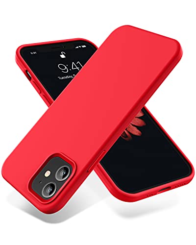 OTOFLY Compatible with iPhone 12 Case and iPhone 12 Pro Case 6.1 inch(2020),[Silky and Soft Touch Series] Premium Soft Liquid Silicone Rubber Full-Body Protective Bumper Case (Red)