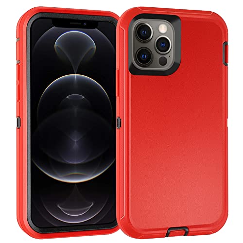 for iPhone 12 Case iPhone 12 Pro Case Shockproof Dropproof Heavy Duty 3 Layers Full Body Protection Phone Case Cover for Apple iPhone 12 & 12 Pro 6.1 inches Red/Black