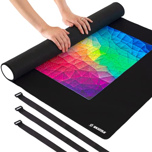 Puzzle Mat Roll Up - 47" x 30" No Fold Jigsaw Puzzle Mat for 2000, 1500 and 1000 Piece Jigsaw Puzzles - Includes Storage Bag with Foam Tube and 3X Secure Straps with Extra Sorting Space