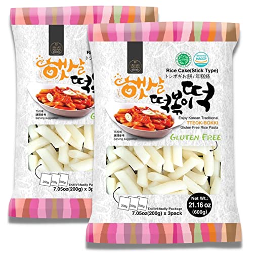 Korean Rice Cake Tteokbokki Stick  2 Pack (3 Individual Package X 3 Pack) Vegan, Non-GMO, Gluten Free, Halal,Tteok Rice Cakes Food Pasta 21.16 oz Per Pack