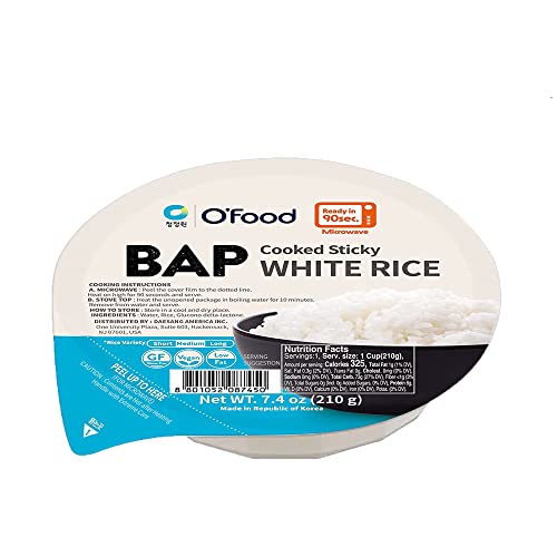 Chung Jung One O'Food BAP, Instant Cooked Sticky White Rice, Ready to Eat, Microwavable & Gluten-Free, Pack of 12