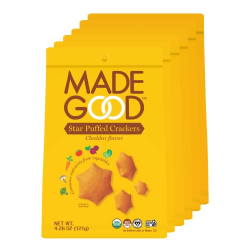 MadeGood Star Puffed Crackers, Cheddar, 6 Bags (4.26oz Each) Gluten Free Crackers