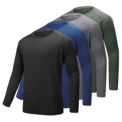 BALENNZ Long Sleeve Tee Shirts for Men - Moisture Wicking Dry Fit Long Sleeve Shirts UV Sun Protection T-Shirts for Men Fishing Running Workout Heather Black, Blue, Dark Grey, Army Green Large