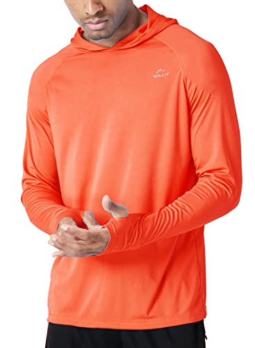 Willit Men's UPF 50+ Sun Protection Hoodie Shirt Long Sleeve SPF Fishing Outdoor UV Shirt Hiking Lightweight Tangerine M