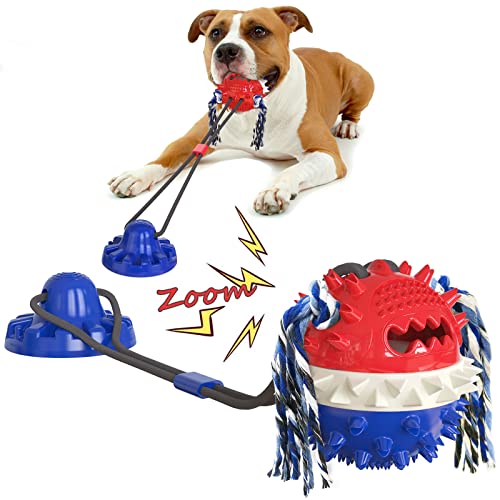 Carllg Dog Toys for Aggressive Chewers Large Breed, Suction Cup Tug of War Pull Toy, Interactive Rope Squeaky Dog Chew Toy Indestructible
