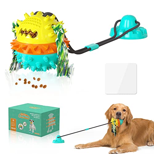 Dog Toys for Aggressive Chewers Interactive Mentally Stimulating Puzzle Toy Suction Cup Tug of War Rope Indestructible Boredom Buster Self Play Food Dispensing Ball Teething Squeaky Puppy Large Dogs