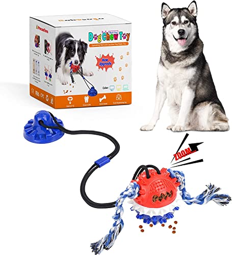 bobosogo Dog Rope Ball Interactive Tug of War Toy, Suction Cup Dog Toy for Aggressive Chewers, Puppy Tug Toy Squeaky Ball Puzzle Toys for Teeth Cleaning Toys for Small Medium Large Dog