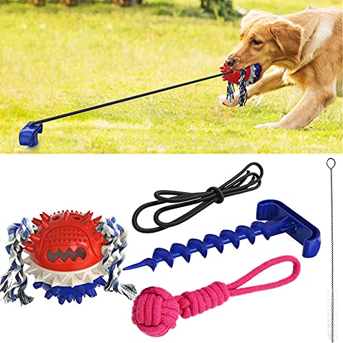 Wildmarely Interactive Rope Ball Toy,Dog Chew Toy for Aggressive Chewers Interactive Puzzle Ball Toy for Large Breed Medium Dog Teeth Cleaning, Squeaky Tough Suction Cup Dog Tug Toy, Blue