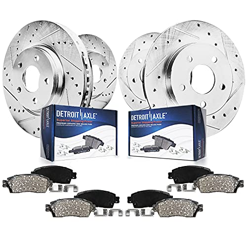 Detroit Axle - Front and Rear Drilled & Slotted Brake Rotors + Ceramic Pads Replacement for Acura TSX Honda Accord - 8pc Set