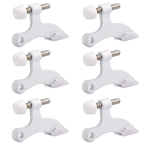 HOMOTEK 6 Pack Hinge Pin White Door Stopper,Adjustable Deluxe Heavy Duty Door Stopper 2-1/2"x1-3/4,with White Rubber Bumper Tips