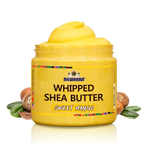 AKWAABA Whipped Shea Butter (Sweet Mango) 12 oz - Body & Hair Moisturizer - With Raw Shea Butter from Ghana - Rich Vitamins A and E - Natural Yellow