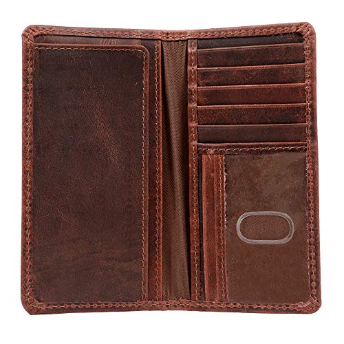 RAW HYD Leather Long Wallets for Men  RFID Blocking Mens Long Wallet  Full Grain Leather Mens Checkbook Wallet Brown Western Wallets for Men  Durable Mens Wallets Bifold Leather Construction
