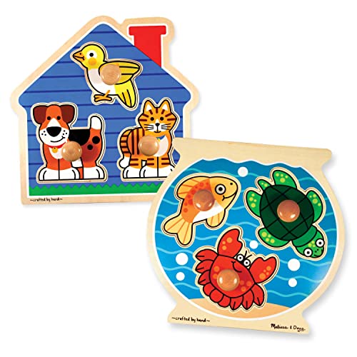 Melissa & Doug Animals Jumbo Knob Wooden Puzzles Set - Fish and Pets - Chunky Wooden Puzzles for Toddlers, Animal Puzzles For Kids Ages 1+