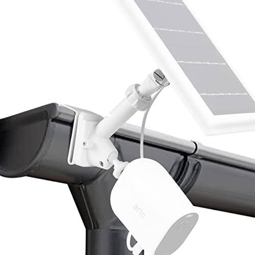 Wasserstein 2-in-1 Universal Gutter Mount Compatible with Wyze, Blink, Ring, Arlo, Eufy Camera - Mount Your Security Cam and Solar Panel - Solar Panel and Cam Not Included (White)