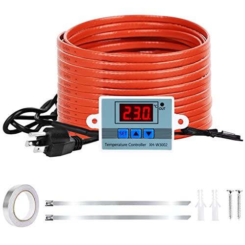 Water Pipe Heat Tape for Freeze Protection, Pipe Heating Cable With Digital Thermostat, 30Ft heat tape pipe for Roof/RV/Reptile Terrarium, Self-Regulating Easy Heat Heating Cable, Automatic Heat Cable