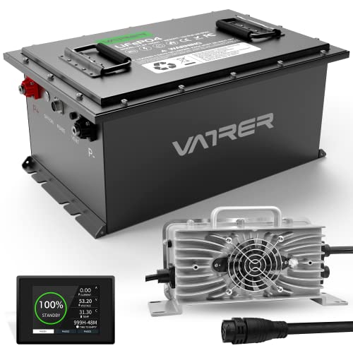 VATRER POWER 48V 105Ah Lithium Golf Cart Battery, Built-in Smart 200A BMS, with Touch Monitor & Mobile APP, 4000+ Cycles Rechargeable LiFePO4 Battery, Max 10.24kW Power Output, Perfect for Golf Carts