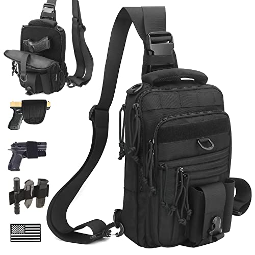 DegeTMVe Dual Pistol Holster Chest Bag Concealed Carry Sling Bag Shoulder Fanny Pack Crossbody Bags Tactical Range Gun Convertible Backpack for Shooting Hunting iPad