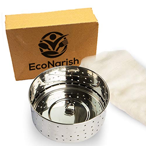 EcoNarish Premium Quality Eco Friendly Food Grade Stainless Steel Cheese Mold Tofu Press Paneer Maker with Grade 50 Unbleached Cheesecloth (Small)