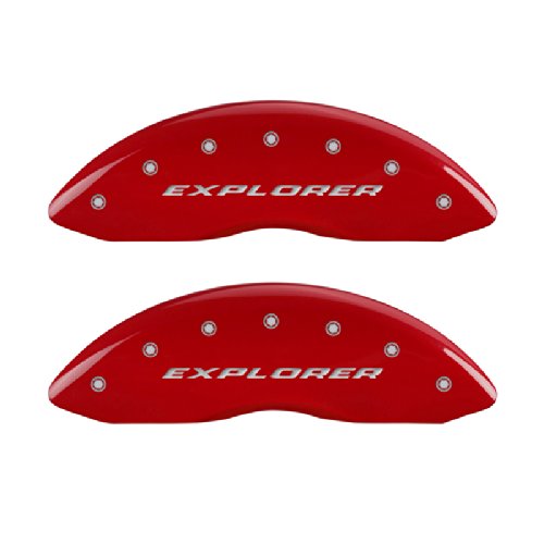 MGP Caliper Covers 10229SXPLRD 'Explorer' Engraved Caliper Cover with Red Powder Coat Finish and Silver Characters, (Set of 4)